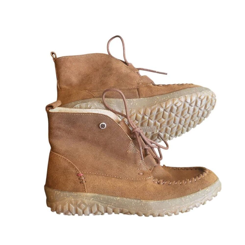 Minnetonka Booties Women's 8 Brown Suede Leather Tealey Fleece Lined Warm Cozy